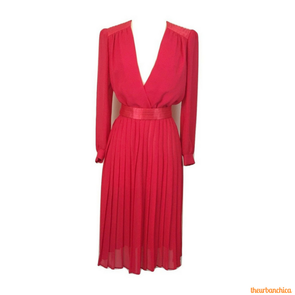 Vintage Pink Sheer Low Cut Belted Midi Dress